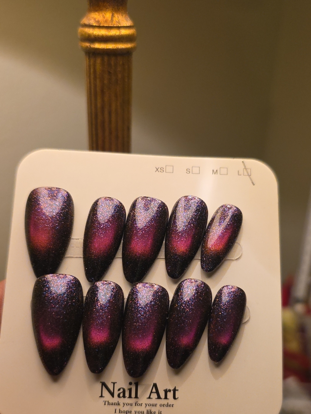 Nail Art Magnetic Cat Eye Press-On Nails in Purple Pink